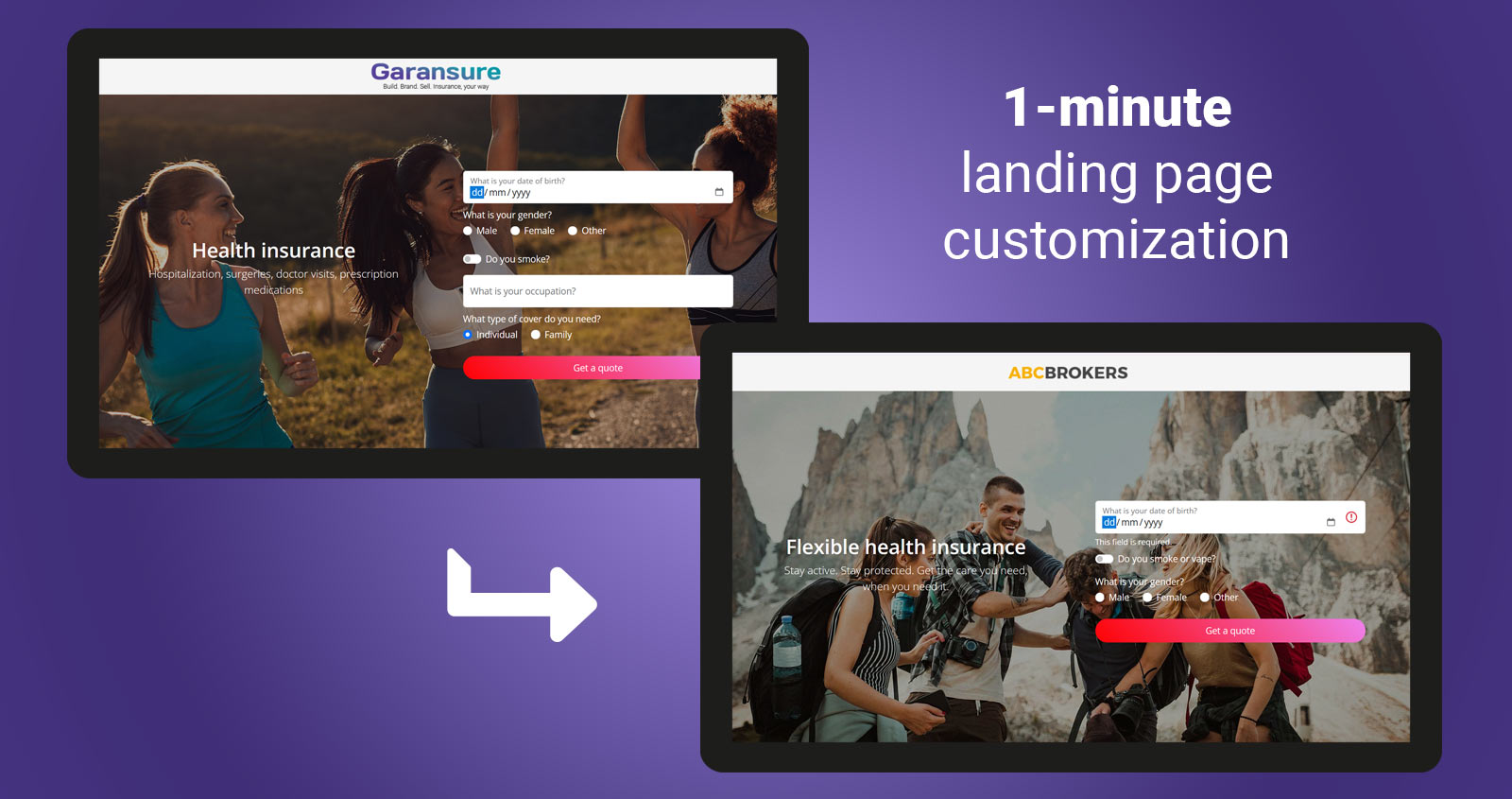 1 minute insurance landing page
